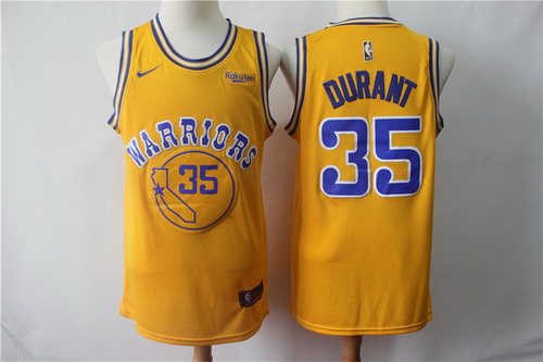 Personalized Warriors 35 Kevin Durant Gold Swingman Jersey