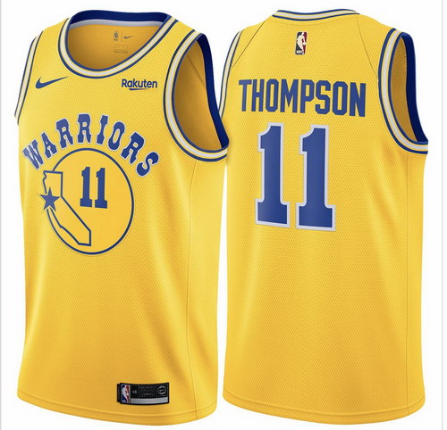 Personalized Warriors 11 Klay Thompson Yellow Throwback Swingman Jersey