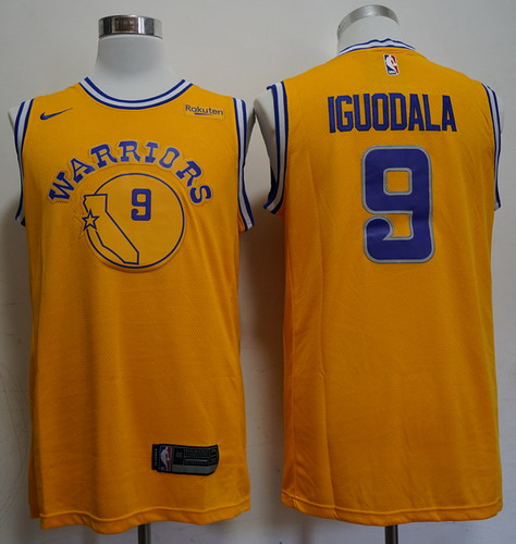 Personalized Warriors 9 Andre Iguodala Yellow Throwback Swingman Jersey
