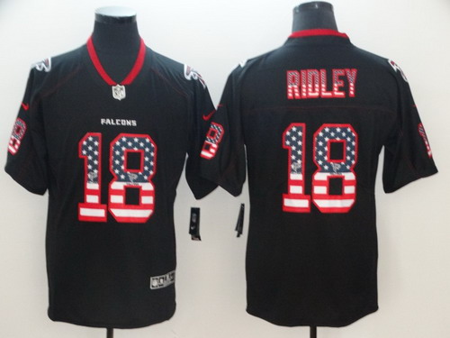 Personalized Falcons 18 Calvin Ridley Black USA Flag Fashion Limited Jersey