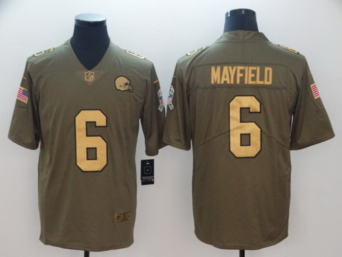 Personalized Browns 6 Baker Mayfield Olive Gold Salute To Service Limited Jersey