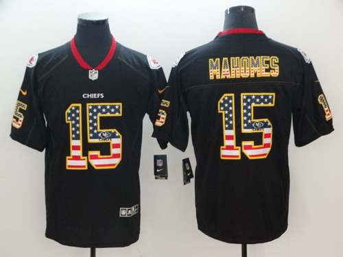 Personalized Chiefs 15 Patrick Mahomes Black USA Flag Fashion Limited Jersey