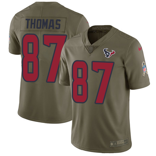 Personalized Texans #87 Demaryius Thomas Olive Men’s Stitched NFL Limited 2017 Salute To Service Jersey