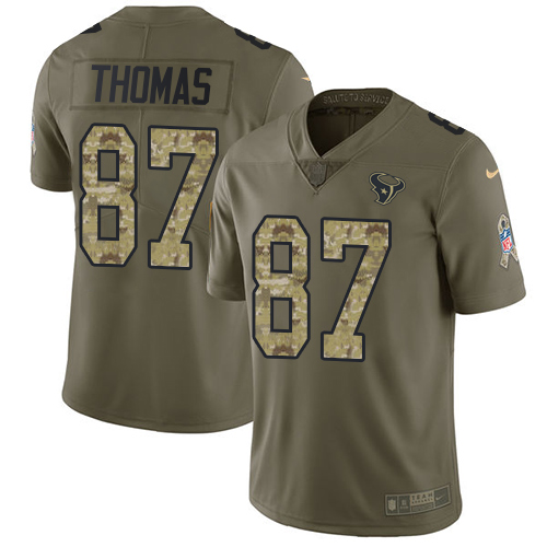 Personalized Texans #87 Demaryius Thomas Olive Camo Men’s Stitched NFL Limited 2017 Salute To Service Jersey