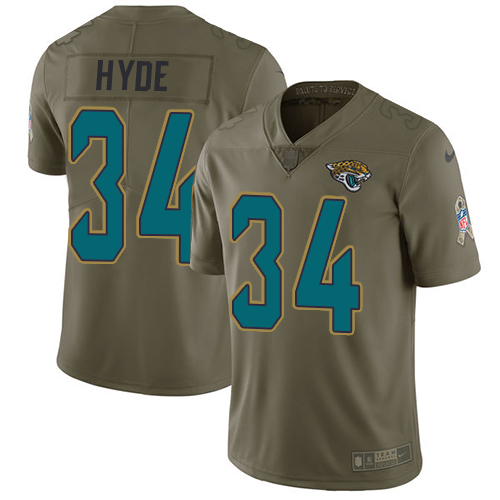 Personalized Jaguars #34 Carlos Hyde Olive Men’s Stitched NFL Limited 2017 Salute To Service Jersey