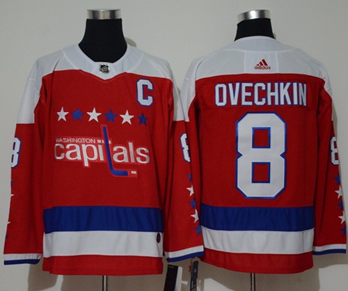 Personalized Capitals #8 Alex Ovechkin Red Alternate Authentic Stitched NHL Jersey
