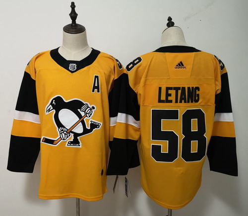 Personalized Penguins #58 Kris Letang Yellow Alternate Stitched NHL Jersey