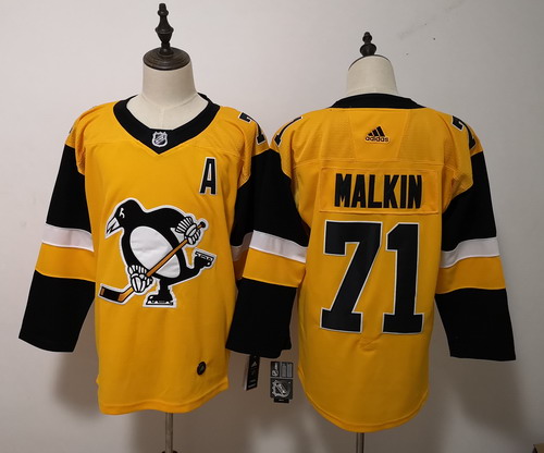 Personalized Penguins #71 Evgeni Malkin Yellow Alternate Stitched NHL Jersey