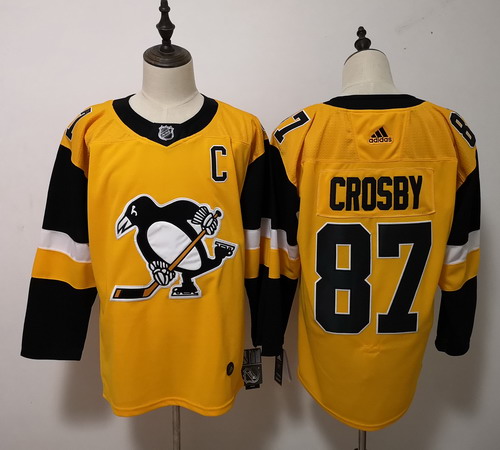Personalized Penguins #87 Sidney Crosby Yellow Alternate Stitched NHL Jersey