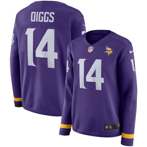 Personalized Vikings 14 Stefon Diggs Purple Women Therma Long Sleeve Jersey