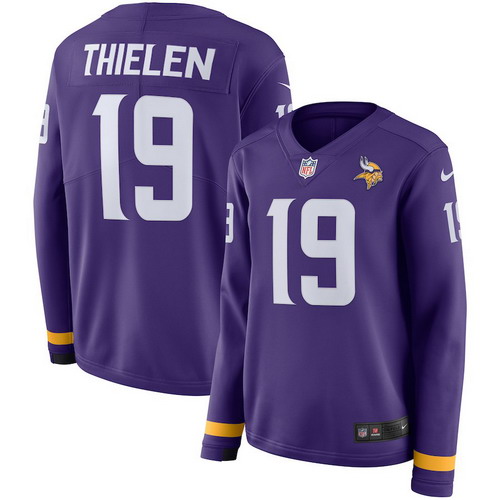 Personalized Vikings 19 Adam Thielen Purple Women Therma Long Sleeve Jersey