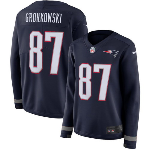 Personalized Patriots 87 Rob Gronkowski Navy Women Therma Long Sleeve Jersey