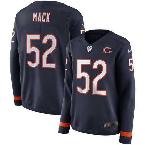 Personalized Bears 52 Khalil Mack Navy Women Therma Long Sleeve Jersey