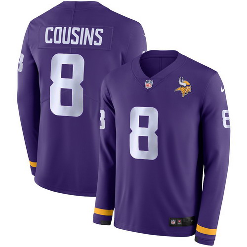 Personalized Vikings 8 Kirk Cousins Purple Therma Long Sleeve Jersey