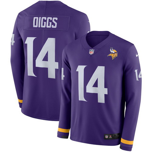 Personalized Vikings 14 Stefon Diggs Purple Therma Long Sleeve Jersey