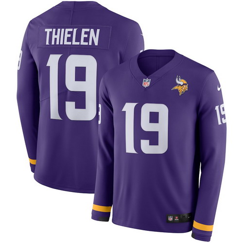 Personalized Vikings 19 Adam Thielen Purple Therma Long Sleeve Jersey