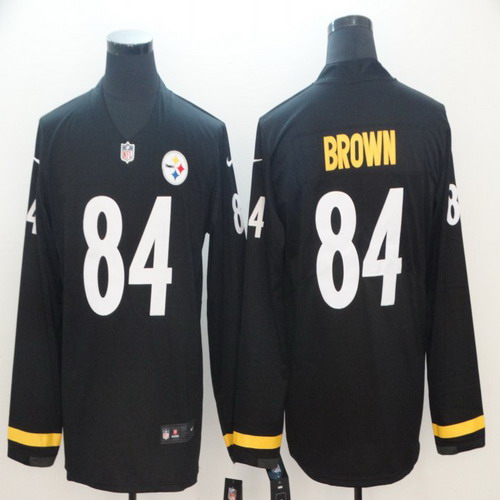 Personalized Steelers 84 Antonio Brown Black Therma Long Sleeve Jersey