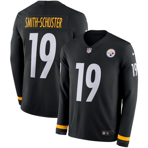 Personalized Steelers 19 JuJu Smith-Schuster Black Therma Long Sleeve Jersey