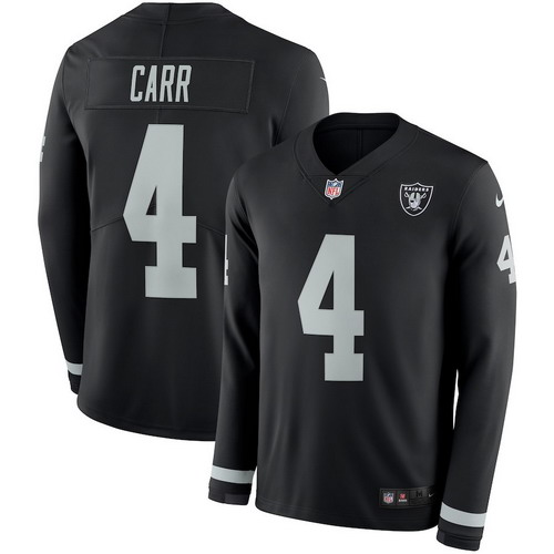 Personalized Raiders 4 Derek Carr Black Therma Long Sleeve Jersey