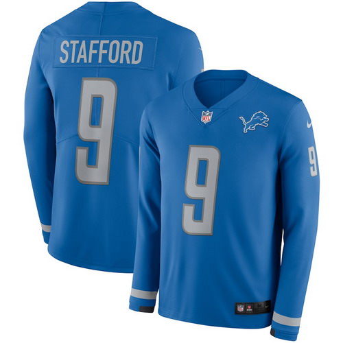Personalized Lions 9 Matthew Stafford Blue Therma Long Sleeve Jersey