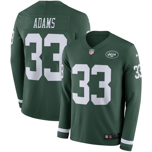 Personalized Jets 33 Jamal Adams Green Therma Long Sleeve Jersey