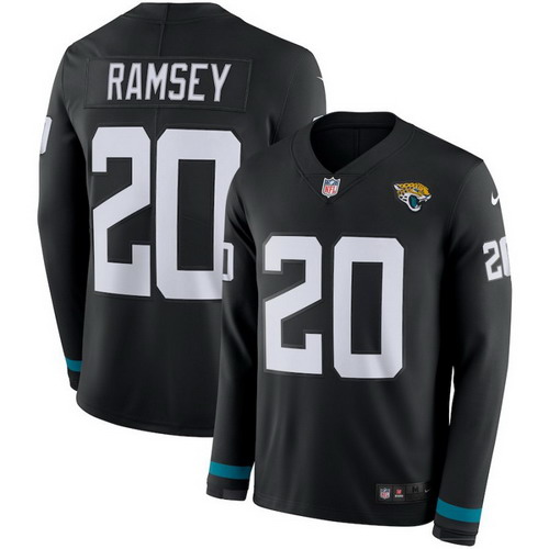 Personalized Jaguars 20 Jalen Ramsey Black Therma Long Sleeve Jersey