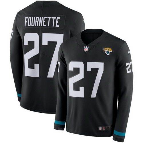 Personalized Jaguars 27 Leonard Fournette Black Therma Long Sleeve Jersey