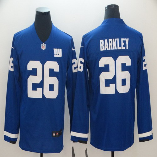 Personalized Giants 26 Saquon Barkley Royal Therma Long Sleeve Jersey