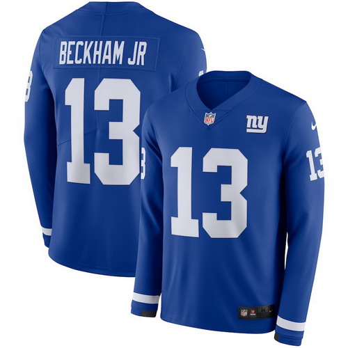 Personalized Giants 13 Odell Beckham Jr. Blue Therma Long Sleeve Jersey