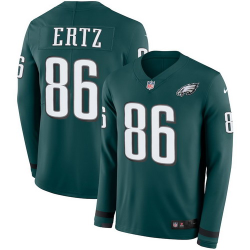 Personalized Eagles 86 Zach Ertz Green Therma Long Sleeve Jersey