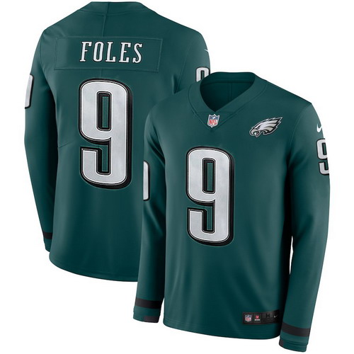 Personalized Eagles 9 Nick Foles Green Therma Long Sleeve Jersey