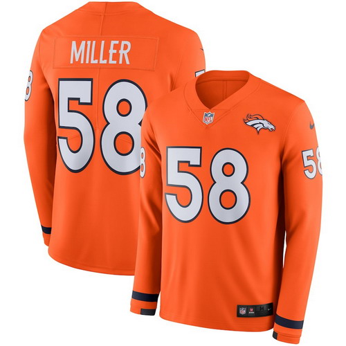Personalized Broncos 58 Von Miller Orange Therma Long Sleeve Jersey