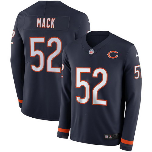 Personalized Bears 52 Khalil Mack Navy Therma Long Sleeve Jersey