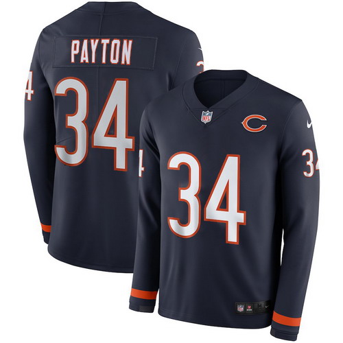 Personalized Bears 34 Walter Payton Navy Therma Long Sleeve Jersey