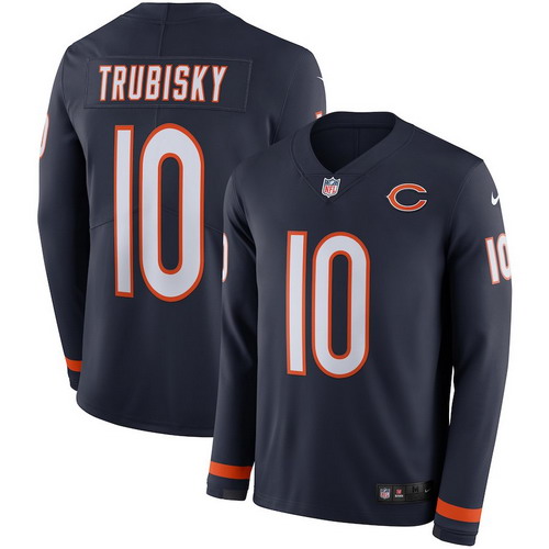 Personalized Bears 10 Mitchell Trubisky Navy Therma Long Sleeve Jersey