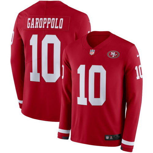 Personalized 49ers 10 Jimmy Garoppolo Red Therma Long Sleeve Jersey