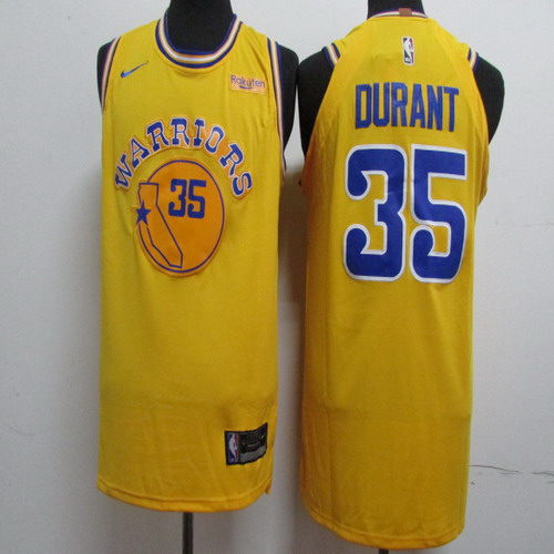 Personalized Warriors 35 Kevin Durant Yellow Throwback Authentic Jersey