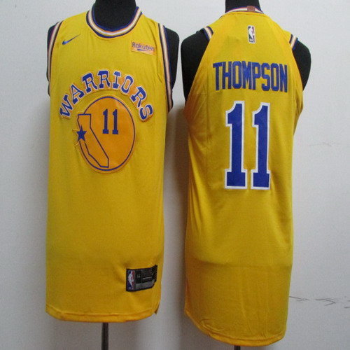 Personalized Warriors 11 Klay Thompson Yellow Throwback Authentic Jersey