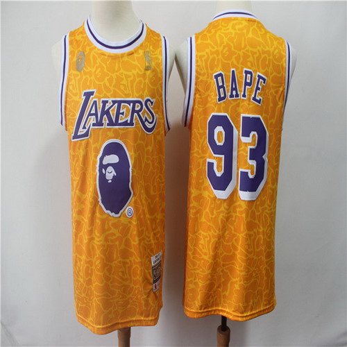 Personalized Lakers 93 Bape Yellow Hardwood Classics Jersey