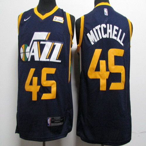 Personalized Jazz 45 Donovan Mitchell Navy Swingman Jersey