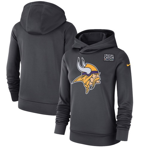 Personalized Minnesota Vikings Anthracite Women’s Crucial Catch Performance Hoodie