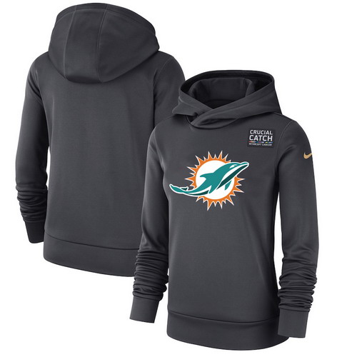 Personalized Miami Dolphins Anthracite Women’s Crucial Catch Performance Hoodie