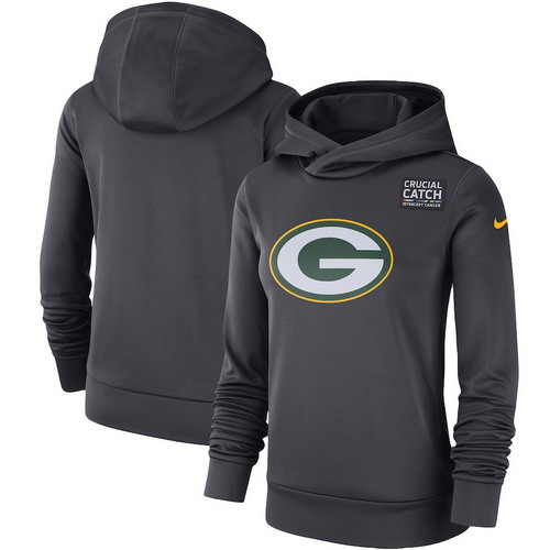 Personalized Green Bay Packers Anthracite Women’s Crucial Catch Performance Hoodie