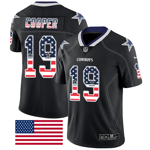 Personalized Cowboys #19 Amari Cooper Black Men’s Stitched NFL Limited Rush USA Flag Jersey