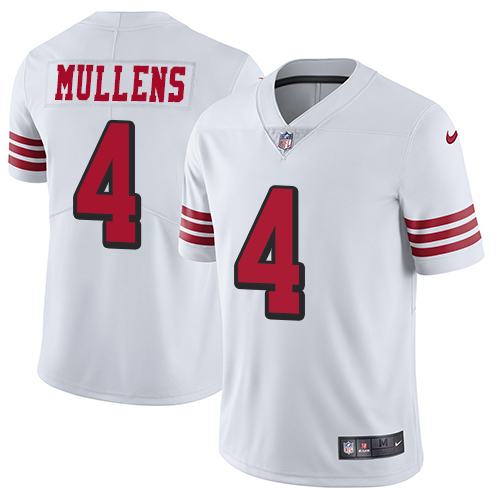 Personalized 49ers #4 Nick Mullens White Rush Men’s Stitched NFL Untouchable Limited Jersey