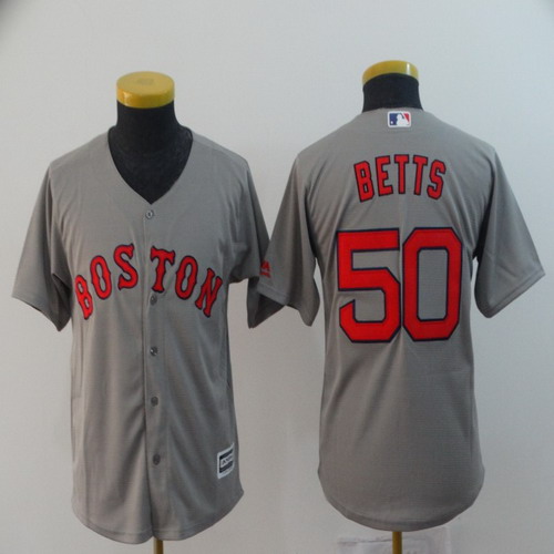 Personalized Youth Red Sox 50 Mookie Betts Gray Youth Cool Base Jersey