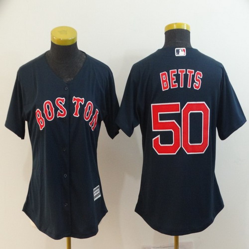 Personalized Women Red Sox 50 Mookie Betts Navy Women Cool Base Jersey