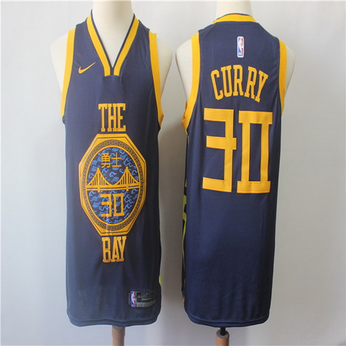 Personalized Warriors 30 Stephen Curry Navy 2018-19 City Edition Swingman Jersey