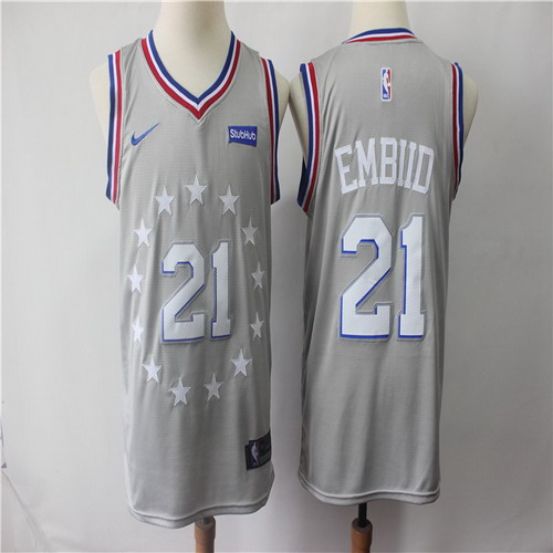 Personalized 76ers 21 Joel Embiid Gray 2018-19 City Edition Swingman Jersey
