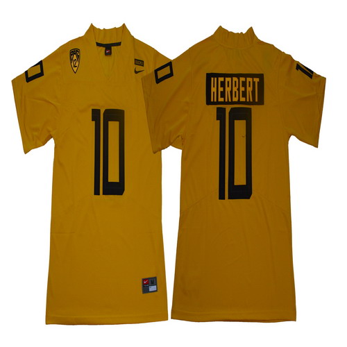 Personalized Oregon Ducks 10 Justin Herbert Yellow College Football Jersey